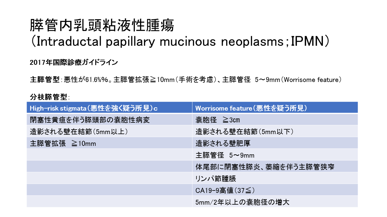 手術を検討する必要のある分枝型IPMN